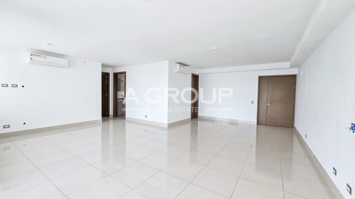 Living room with panoramic windows, bright natural light apartment for sale Costa del Este Panama