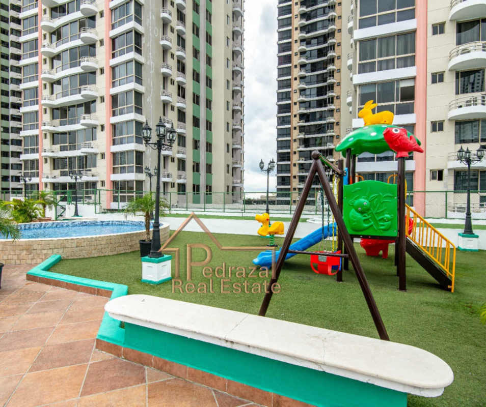 Main bedroom with ocean and city views, closets and AC in San Francisco Bay Panama apartment rental