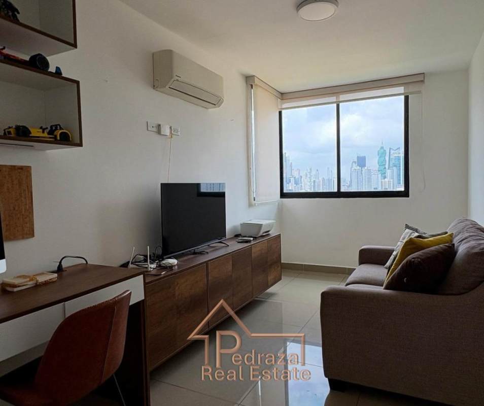 Second bedroom with closet and AC unit in San Francisco Bay Panama apartment