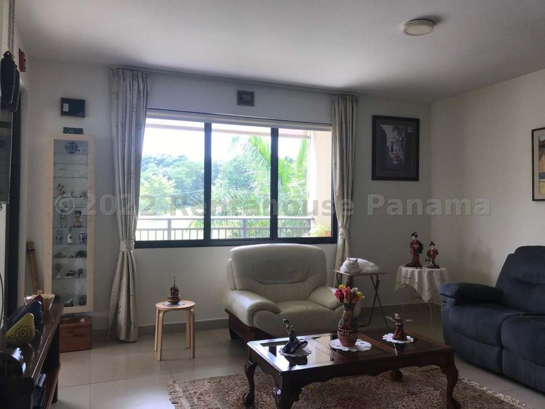 Living area with large windows and ocean vistas at PH Ocean Club Punta Pacifica Panama