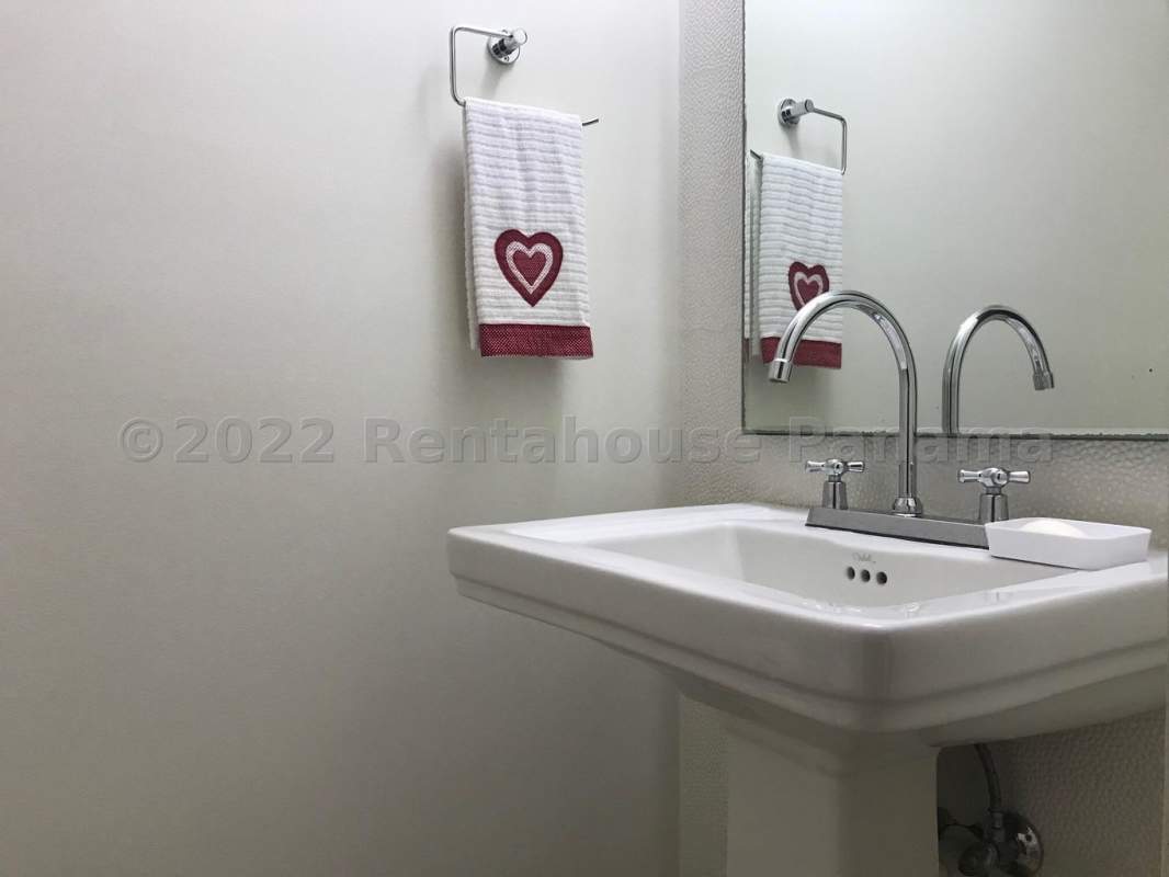 Modern bathroom with tile walls, vanity, shower PH Ocean Club Panama