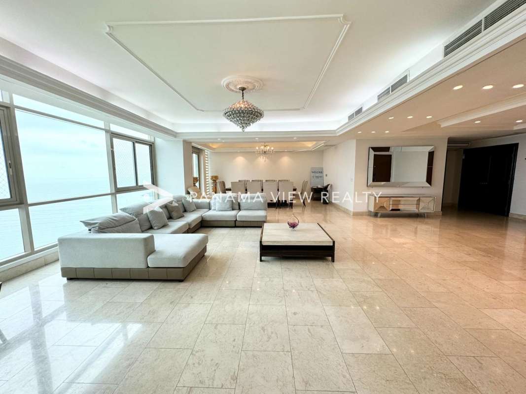 Large balcony with Pacific Ocean views luxury condo Punta Pacifica Panama