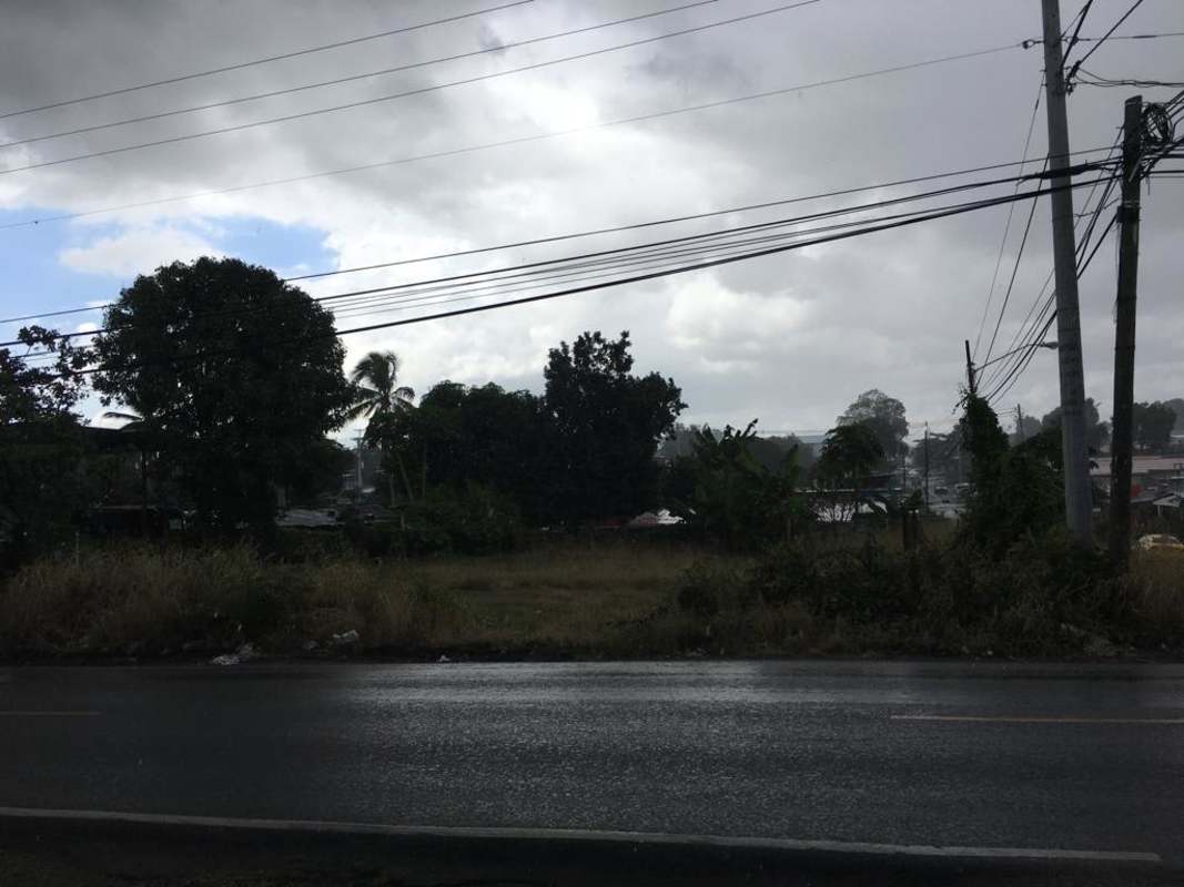 Panoramic internal view of vacant flat fenced lot Pedregal Panama City