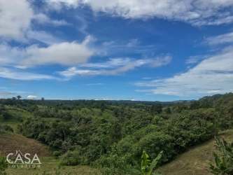 Fertile farmland rolling hills with mountain backdrop at Panama Costa Rica border