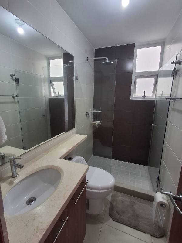 Bathroom with glass-enclosed shower, modern vanity PH Altavista Villa Lucre Panama apartment rental
