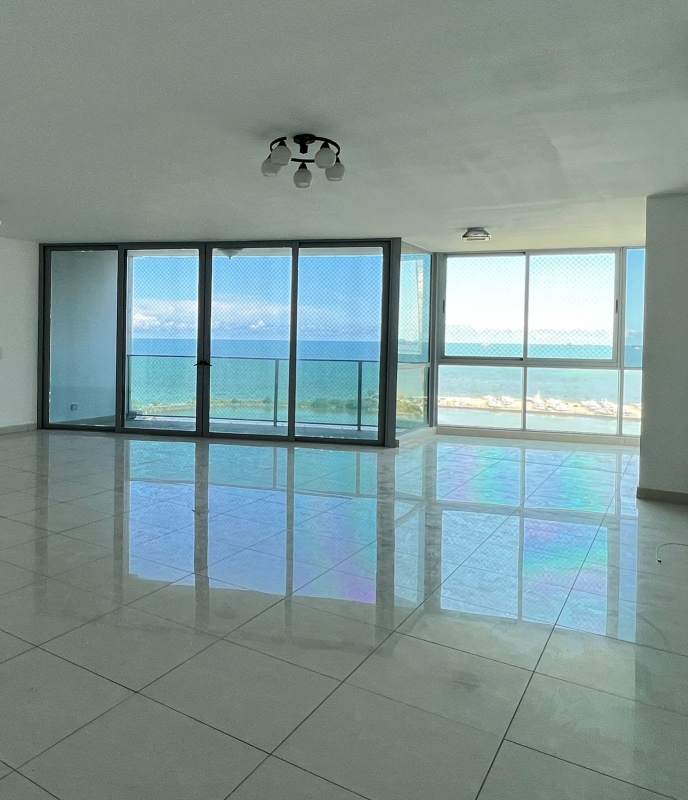 Contemporary kitchen with granite island and stunning city views in BICSA Tower Panama