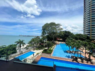 Contemporary kitchen with granite counters in oceanfront apartment PH Malibu Tower Playa Gorgona