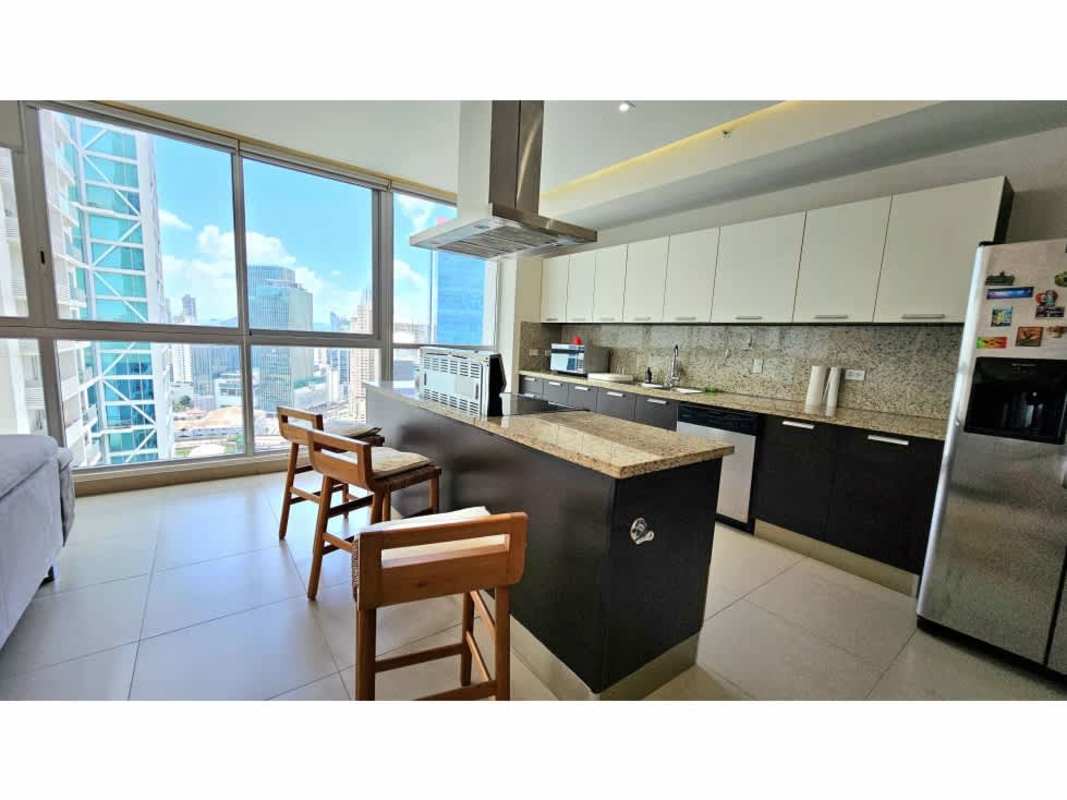 Private balcony overlooking Panama City skyline and ocean at PH Oceanaire