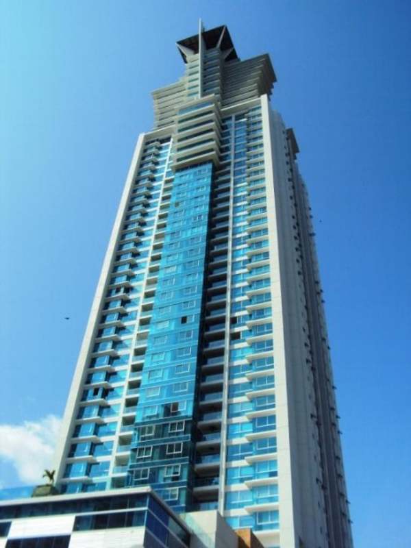 Tall contemporary high-rise glass balconies unique rooftop PH Titanium Costa del Este Panama