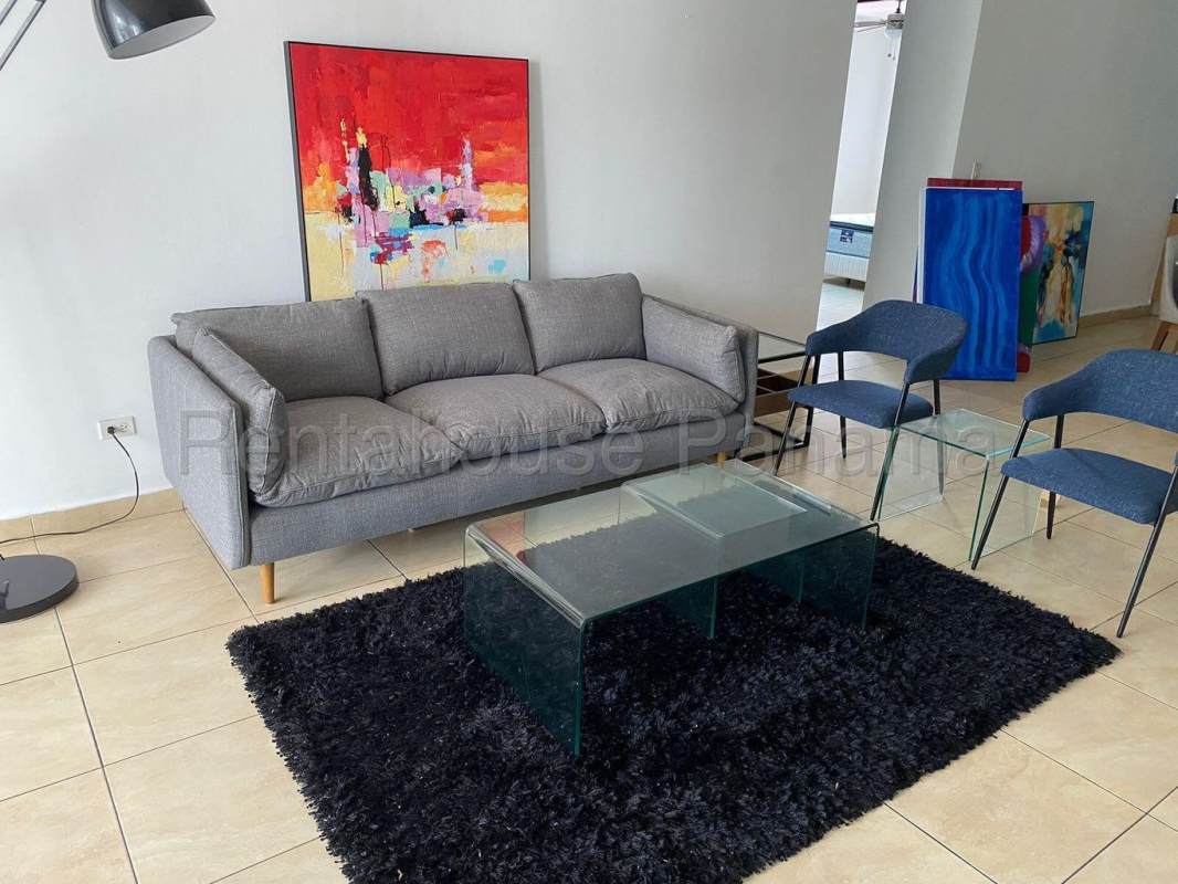 Bright living room with modern furnishing open plan layout apartment rental PH Vista Bella Panama
