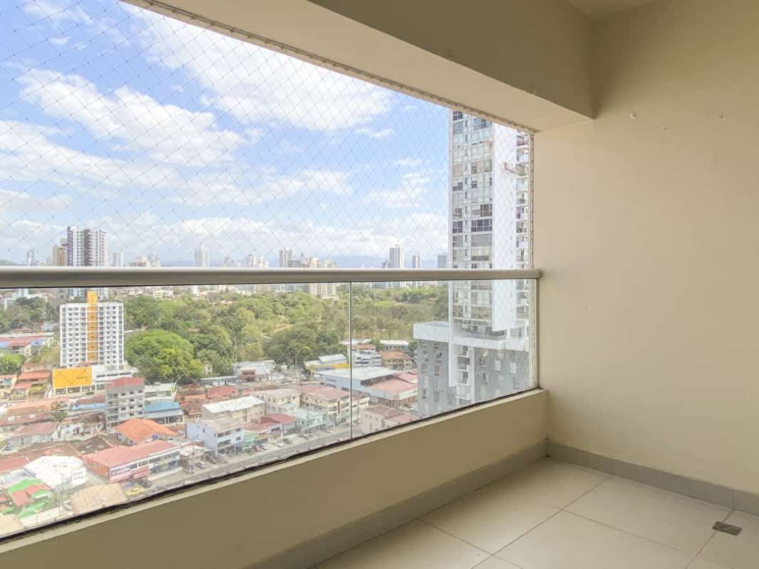 High-rise apartment balcony with panoramic city skyline view PH 65 Tower San Francisco Panama