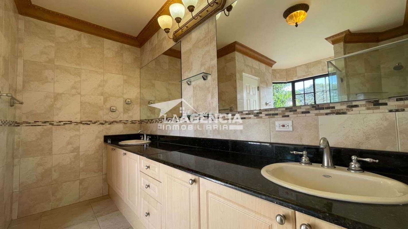 Elegant bathroom double sink granite countertop soaking tub home Clayton Panama