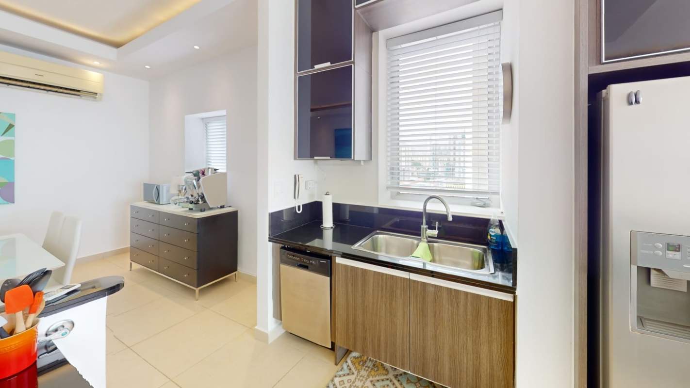 Bathroom with glass enclosed shower, granite counters in PH Rivage Tower Panama