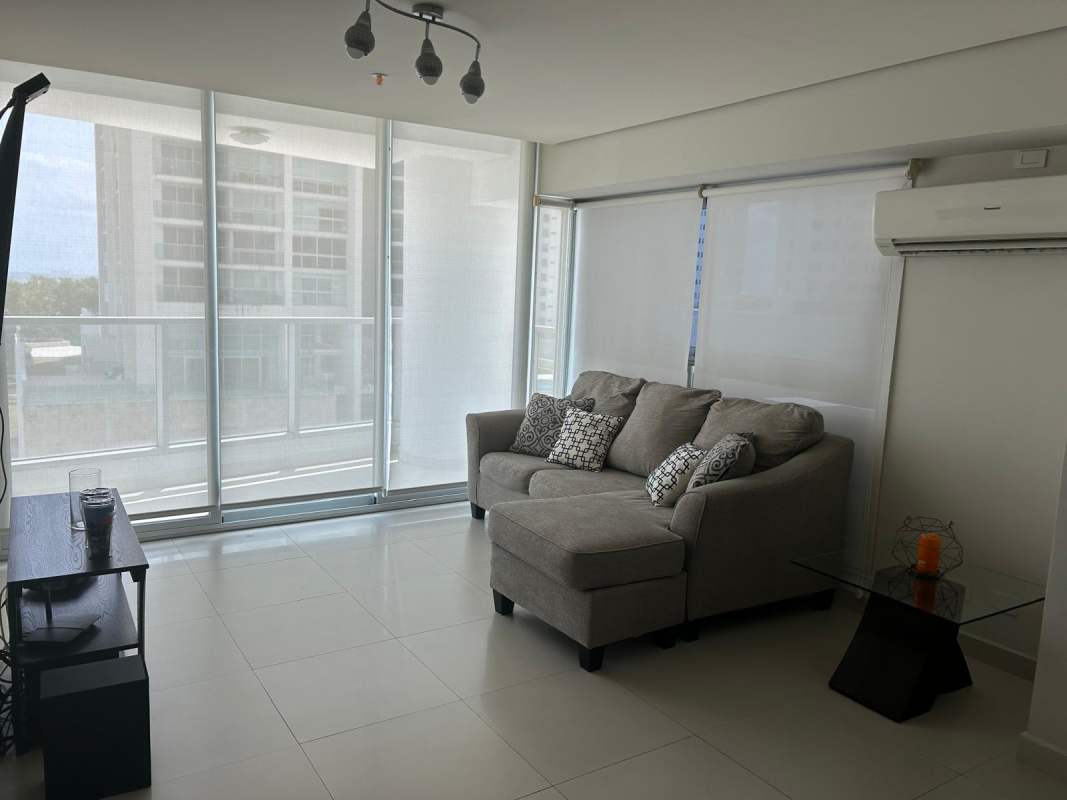 Sleek bathroom with glass shower marble vanity in PH Parkside furnished apartment Costa del Este