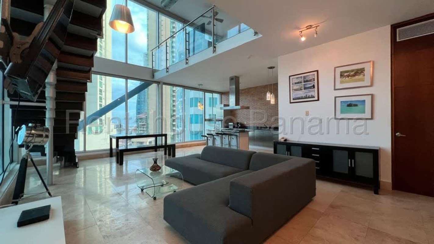 Modern loft mezzanine bedroom with ocean and skyline views PH Loft Four Panama City for sale