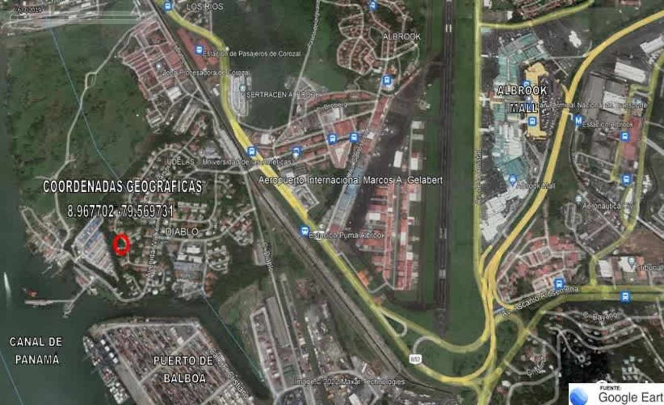 Aerial satellite image showing Diablo Panama Canal Zone near Albrook Mall