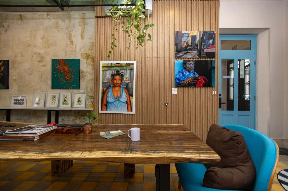 Eclectic artistic space with wood ceilings and paintings in Casco Antiguo Panama