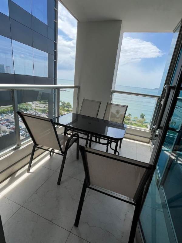 Scenic oceanfront views of Panama City skyline from balcony at PH YOO Panama