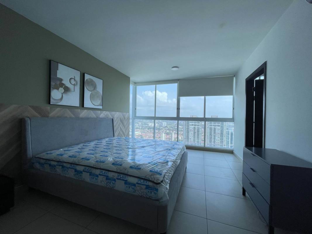 Modern bedroom large windows minimalistic decor PH Country Club Costa del Este Panama