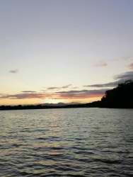 Beautiful sunset over calm water near Isla Cañas beach in Panama's Los Santos province