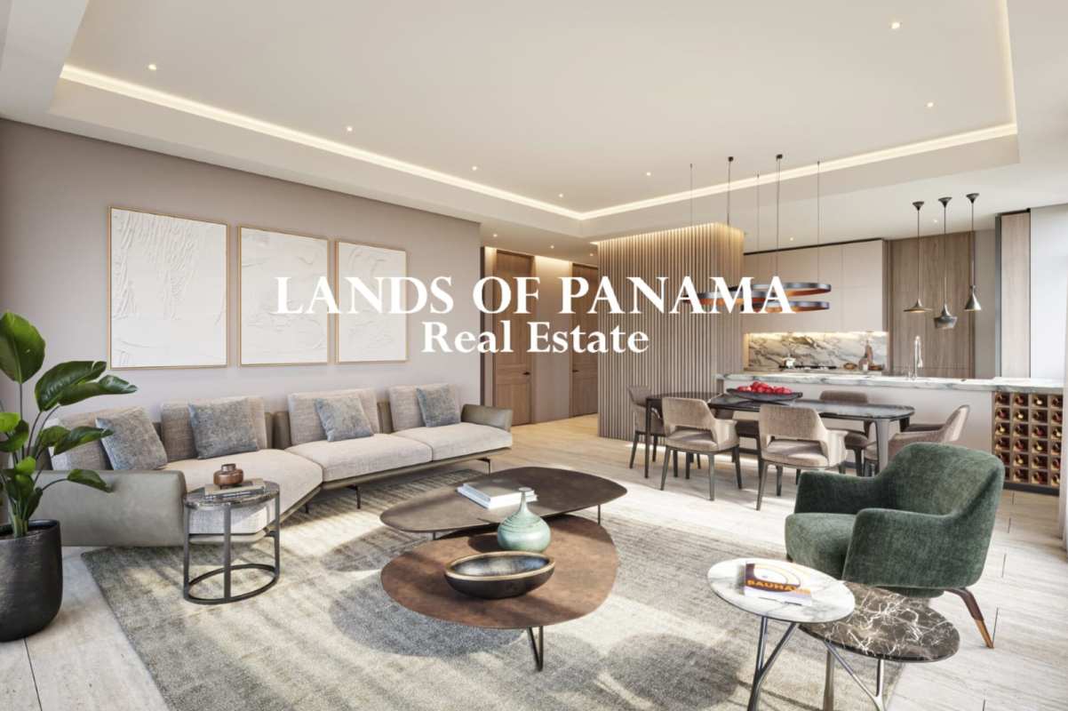 Elegant open-plan living dining luxury finishes PH Corotú Santa María Panama