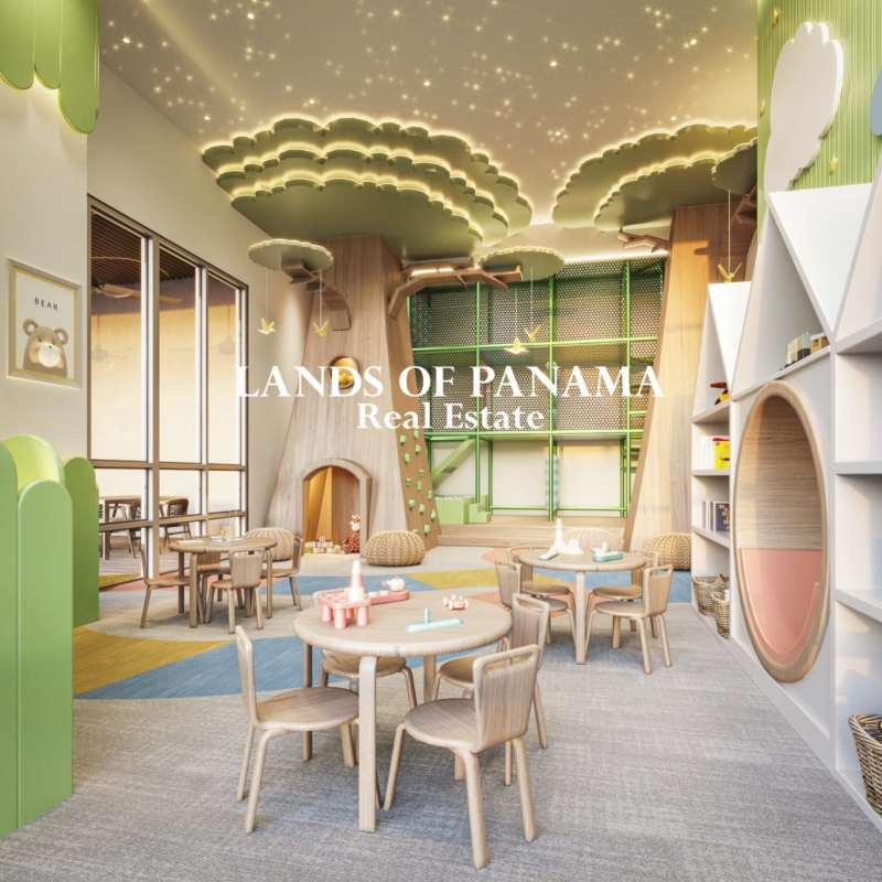 Colorful indoor playroom forest-themed kids area PH Corotú Santa María