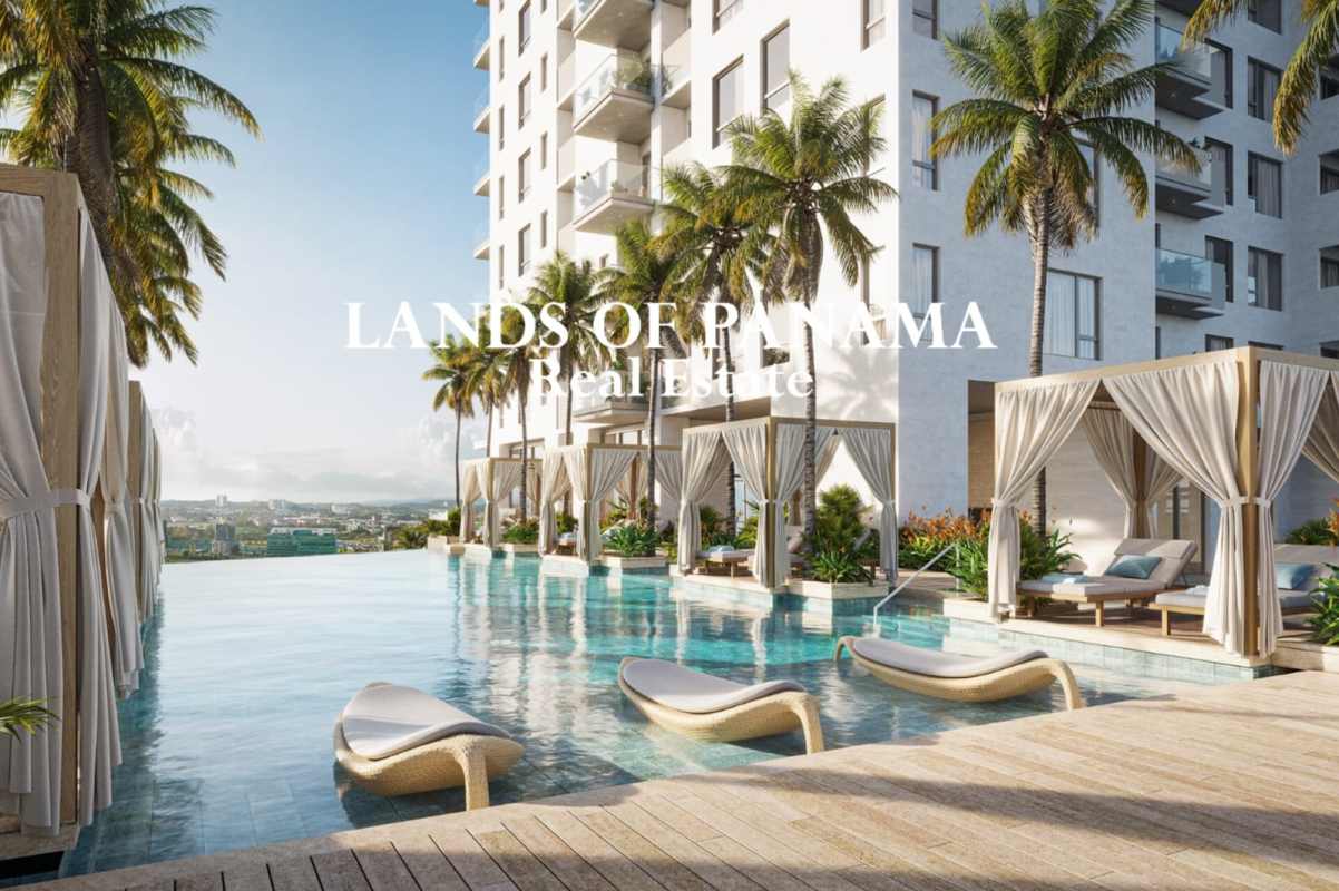 Luxury infinity pool with cabanas and tropical landscaping at PH Corotú Santa María Panama City