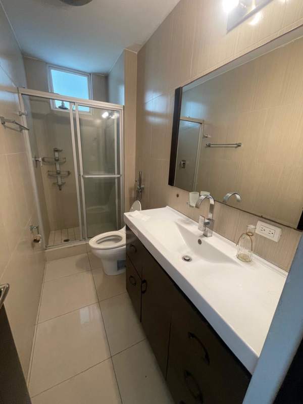 Bathroom with glass shower, modern vanity PH The Regent Panama apartment rental