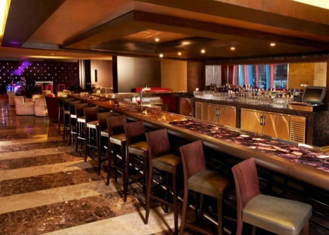 Luxury buffet dining area with panoramic windows at PH Megapolis Panama City