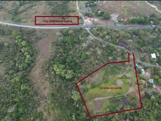 Flat undeveloped lot with sparse dry grass and coastal forest at Playa Corona