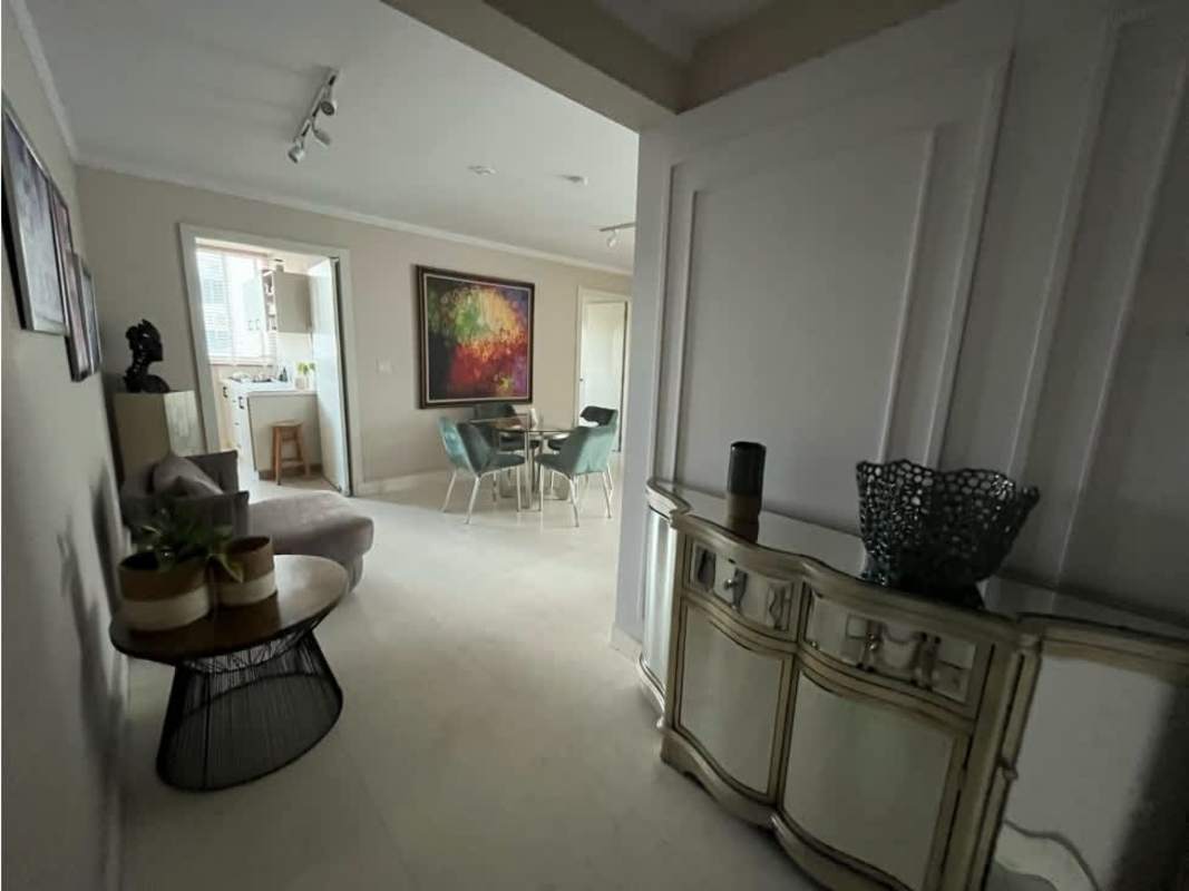 Contemporary living dining area with modern decor and urban view in PH El Cangrejo Panama