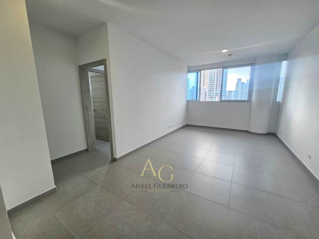 Empty master bedroom with large window and built-in wardrobe PH Signature Point Bella Vista Panama