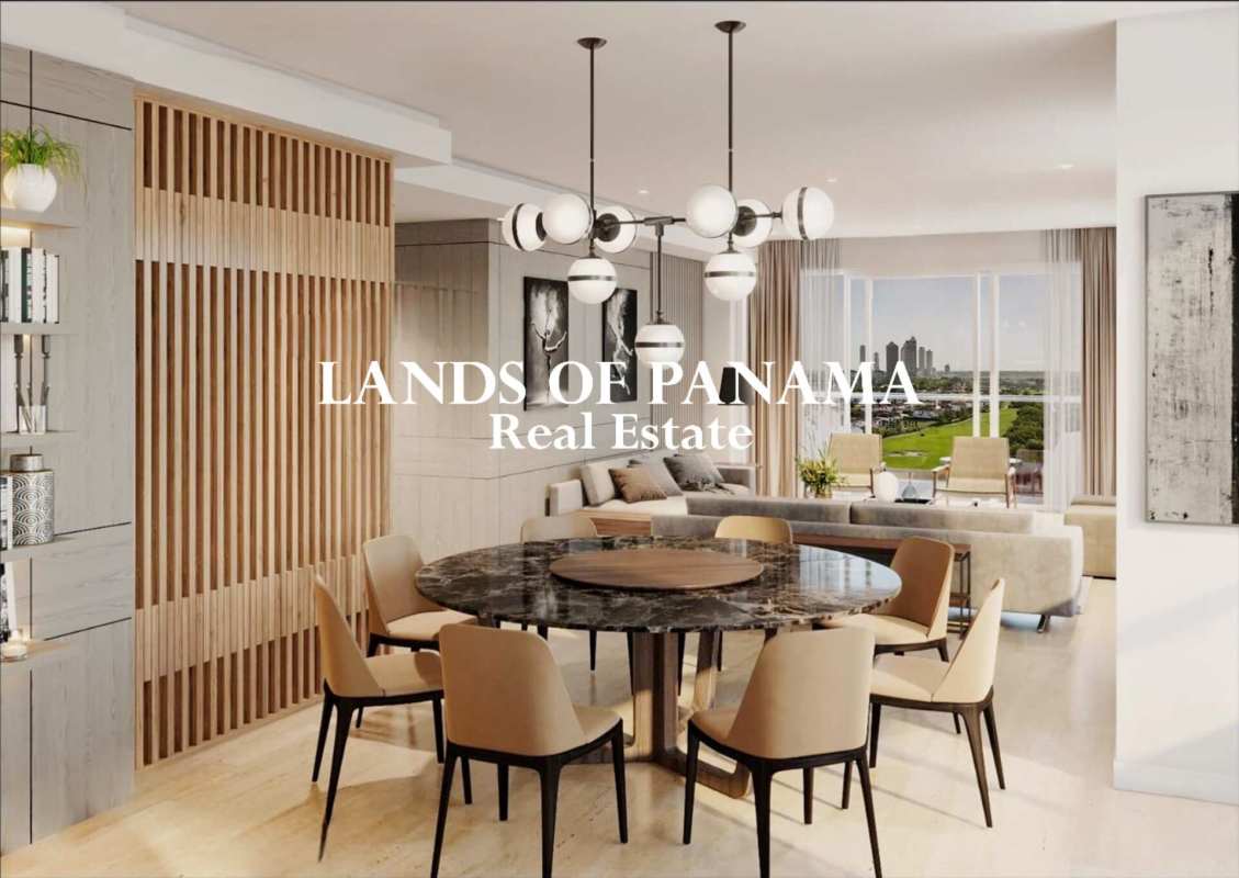 Elegant lobby with luxury chandelier and reception at Celeste Residences Santa María Panama