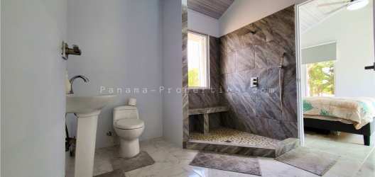 Single story new home with green facade and pool Pedasí Panama