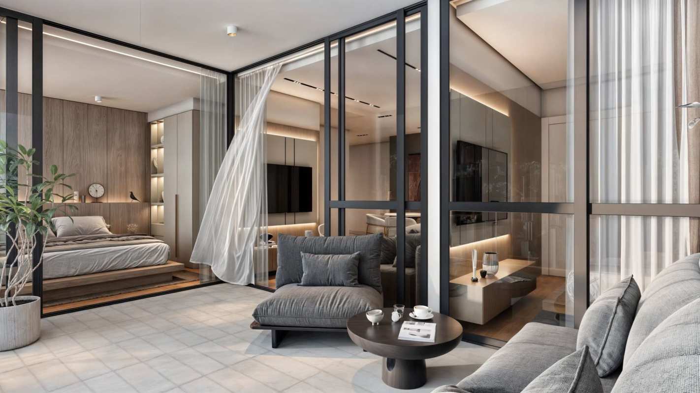 Bedroom living open space glass partition PH Moderna 360 Panama City