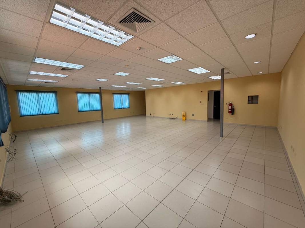 Private executive office room with glass door and blue accent wall El Carmen Panama