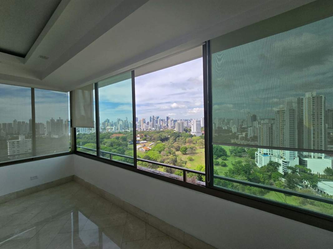 Panoramic windows with city and park views Golf Tower penthouse Altos del Golf Panama
