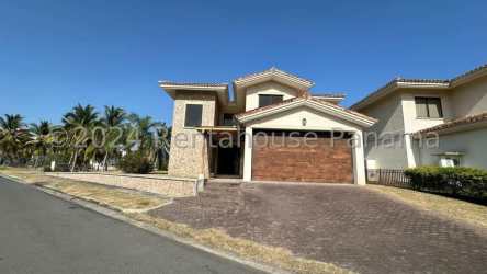 Two-story Mediterranean style villa with tropical landscaping in Vista Mar beach resort San Carlos Panama