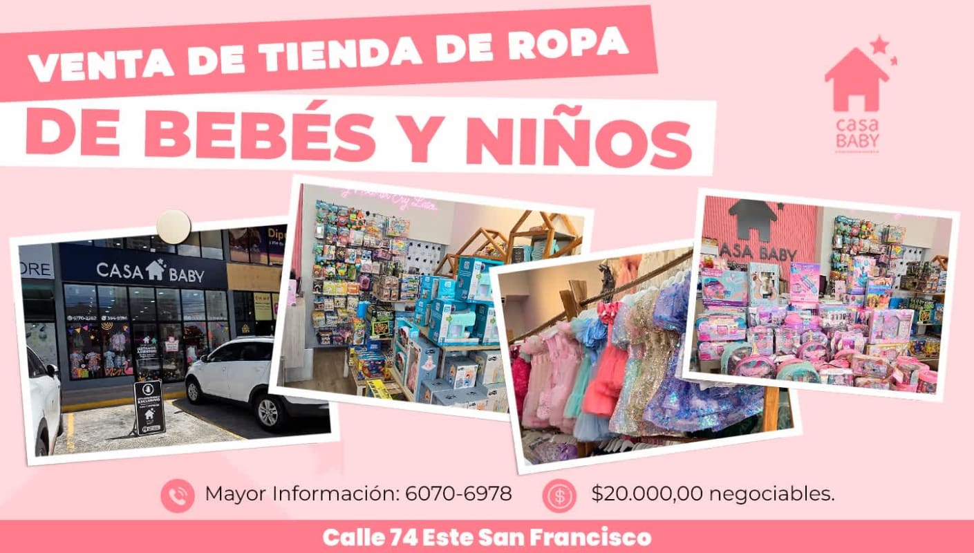 Exterior of Casa Baby children's boutique store with large glass windows and colorful retail interior San Francisco Panama