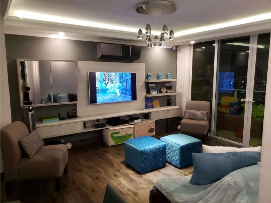 Dining room with glass table modern decor wood flooring in PH Hato Pintado Panama City