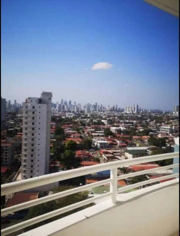Panoramic city skyline view from balcony of apartment for sale in Terrazas de Miraflores Panama