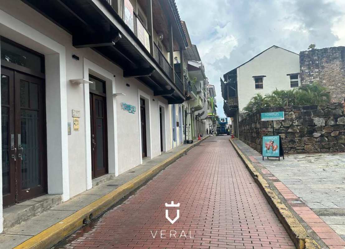 Central courtyard with stone walls colonial building Casco Viejo