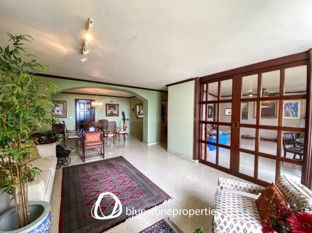 Remodeled kitchen with large city view window, cabinetry, storage, PH Marbella Park Panama