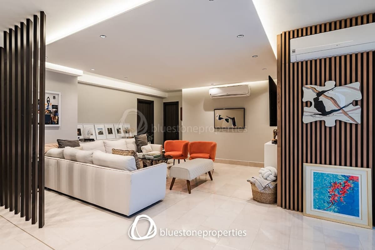 Bright living area with ocean views, contemporary decor at PH Coco del Mar Panama