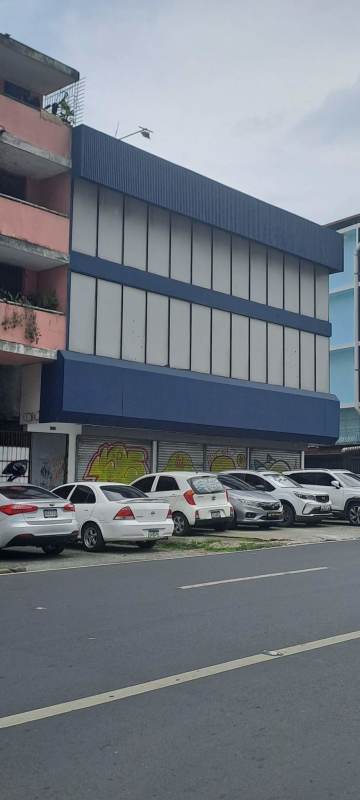 Street view with commercial buildings and foot traffic in central Panama City Calidonia