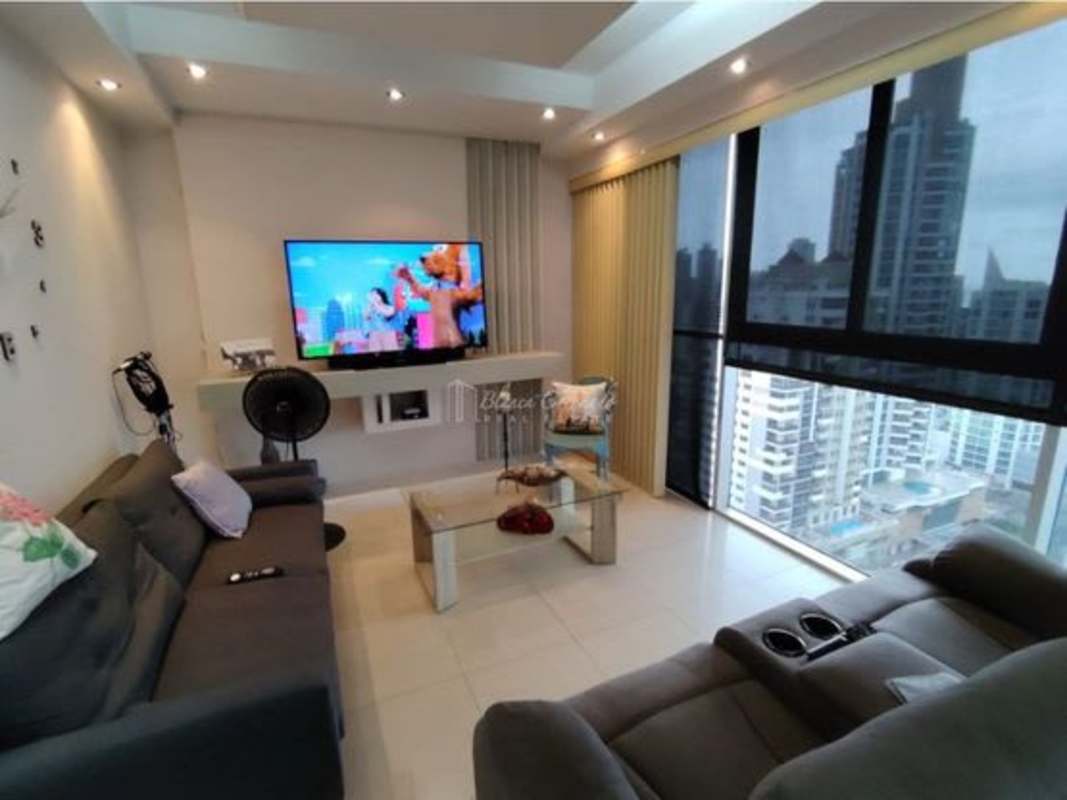 Modern apartment living room with skyline views PH Windows Tower Panama City