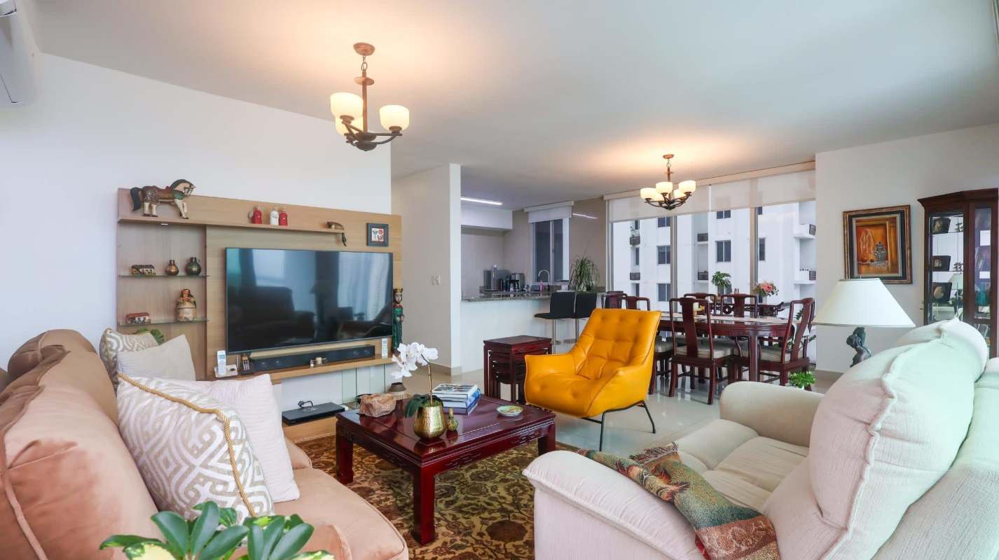 Large private balcony overlooking the ocean and city skyline PH Prive Tower Panama City