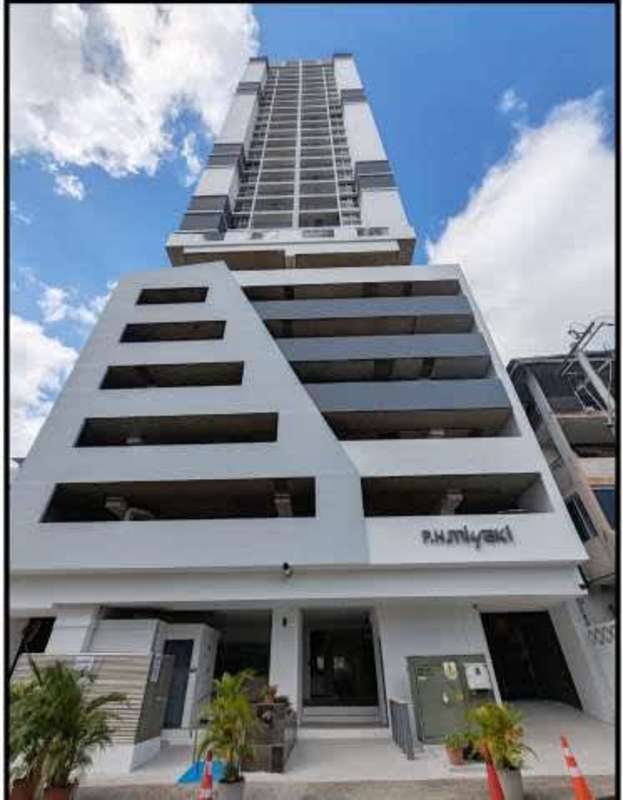 Exterior view of PH Park Tower high-rise with balconies in Bella Vista Obarrio Panama City