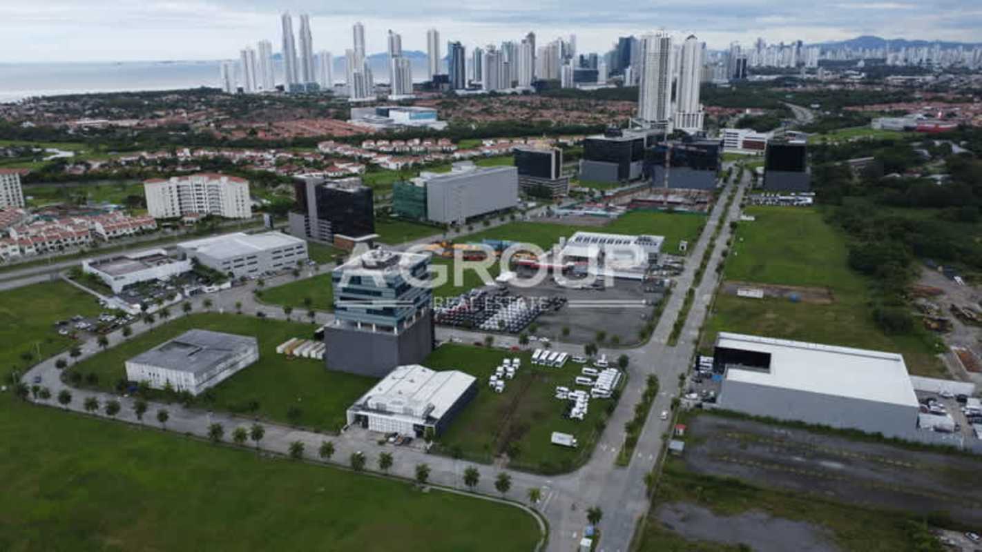 Aerial of business district Panama with commercial plots and office buildings