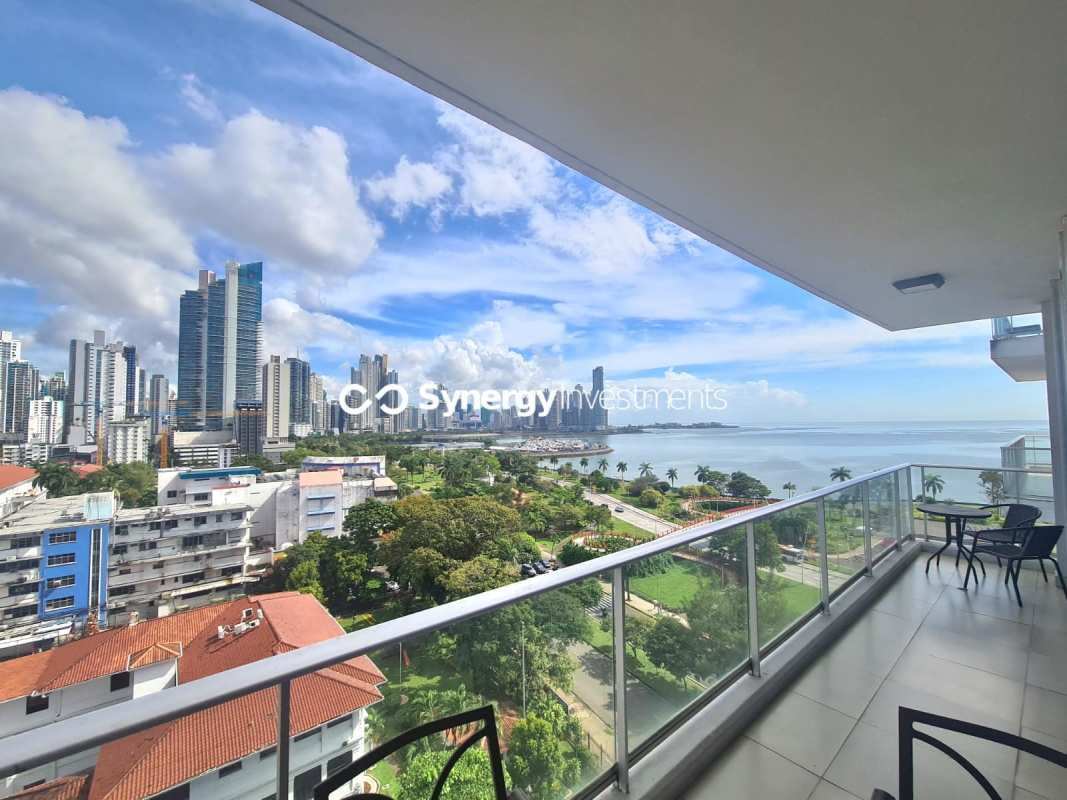 Panoramic skyline oceanfront view balcony in PH BICSA Avenida Balboa Panama City